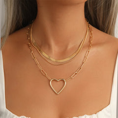 Fashion Heart Necklace Gold Color Multilayer Clavicle Chain for Women Girls Pole-Chain New Trend Jewelry Party Gifts Trendy