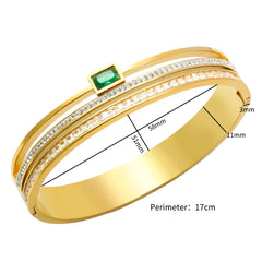 Green White Rhinestone Deluxe Wide Bangle - Guangzhou Mingshixuan Jewellery CO.,Ltd