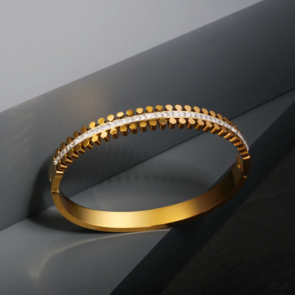 Stereoscopic Zircon Inlaid Bracelet Luxury Double Row Round Nail Design Bracelet