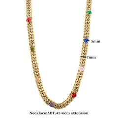 Colorful CZ Jewelry Set Mix Color Zircon Choker Necklace Crystal Link Chain - Guangzhou Mingshixuan Jewellery CO.,Ltd