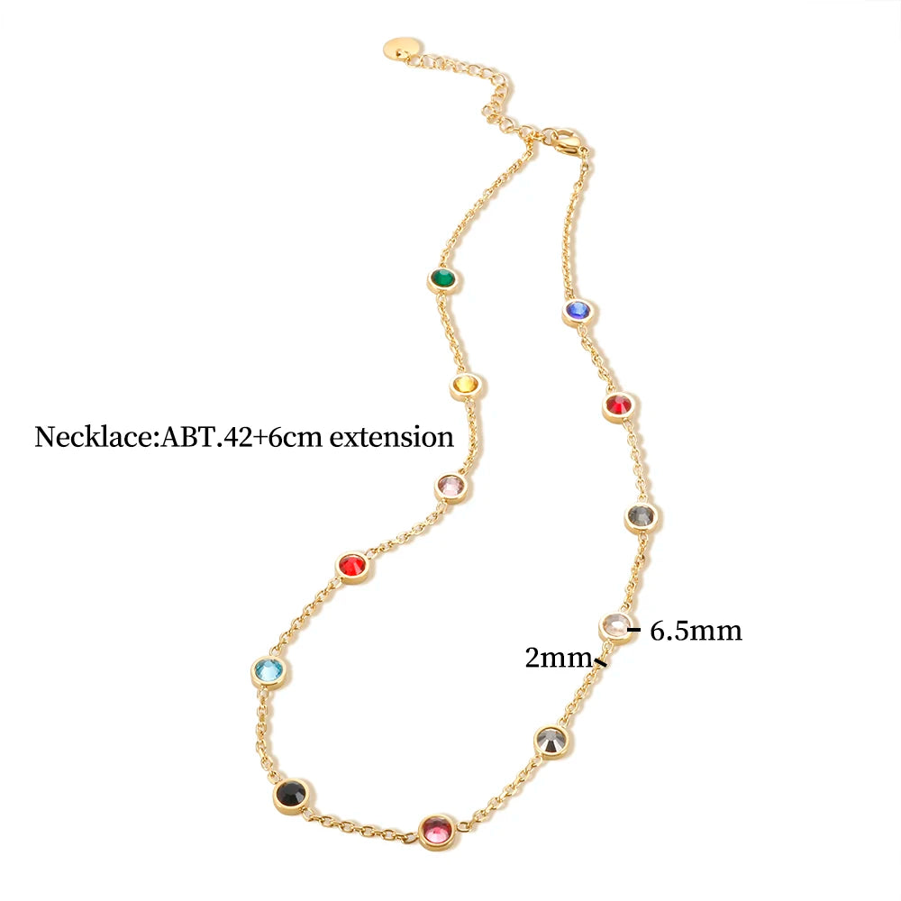 Colorful Cubic Zirconia Chain Necklace Trendy 12 Birthstone Crystal Collar Necklace Jewelry - Guangzhou Mingshixuan Jewellery CO.,Ltd