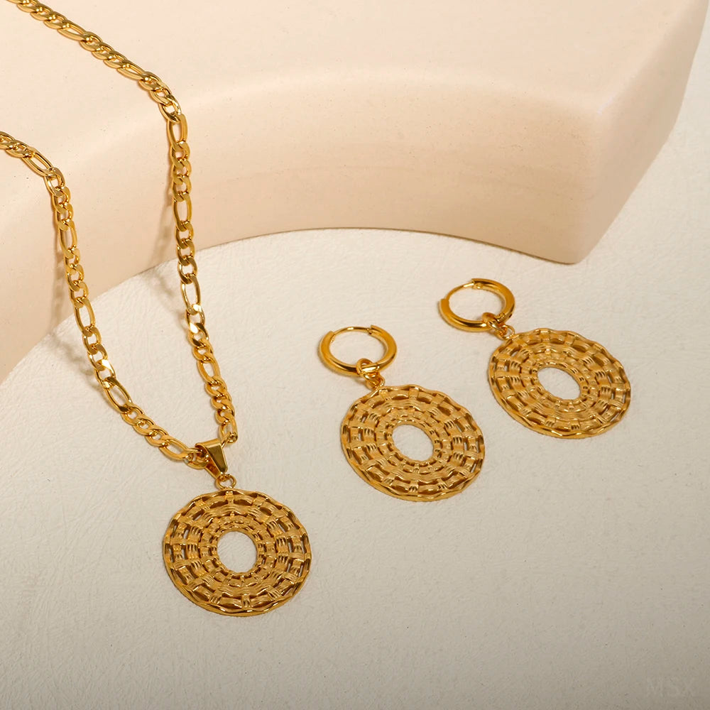 Round Woven Hollow out Pendant Figaro Chain Earrings Necklace - Guangzhou Mingshixuan Jewellery CO.,Ltd