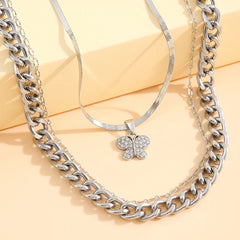 Butterfly Chain Necklaces Set Metal Silver Color Necklaces for Women Crystal Hollow Choker Trendy Jewelry Accessories 2022