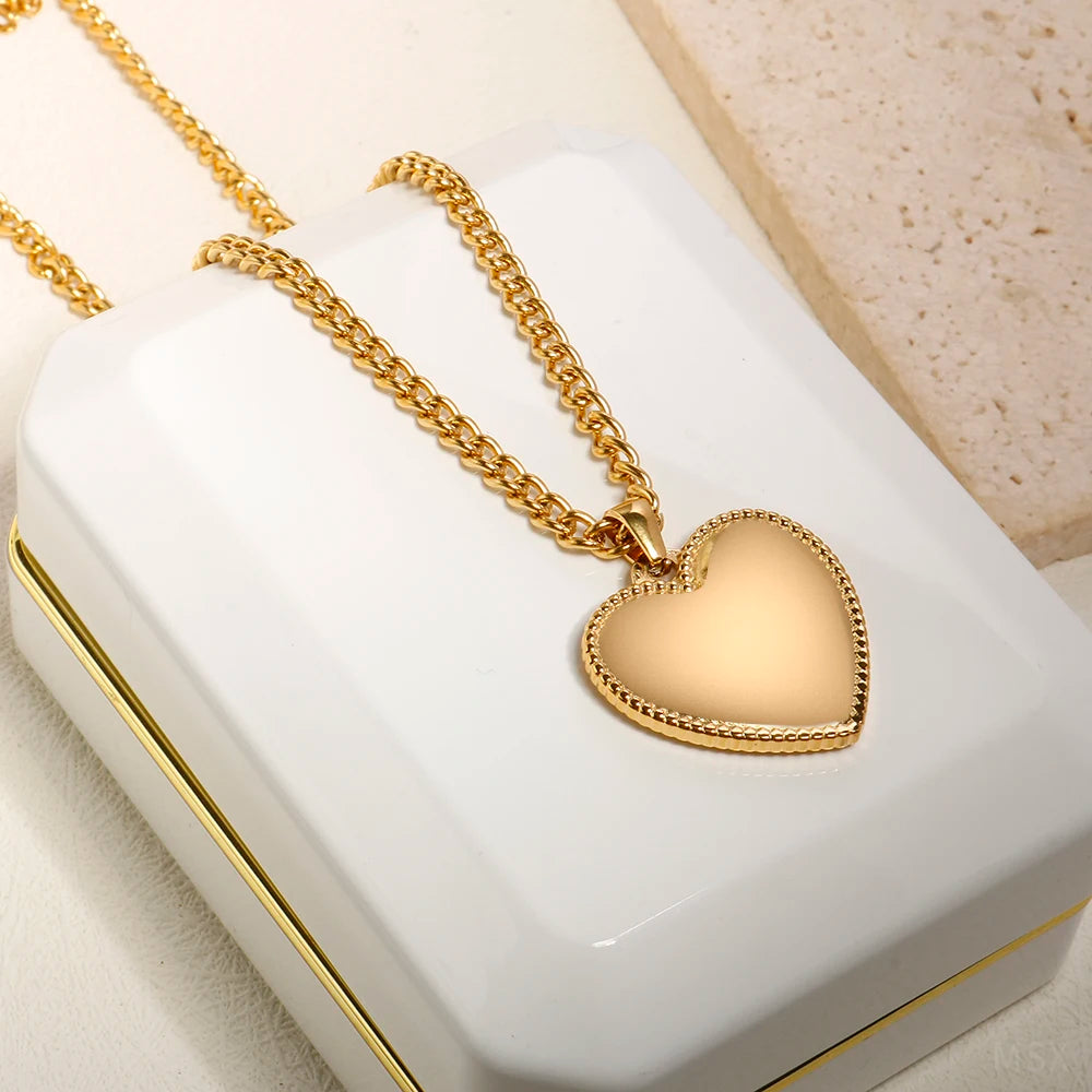 Romance Heart Pendant Necklace Women Jewelry Stainless Steel 18K Gold Plated Necklace