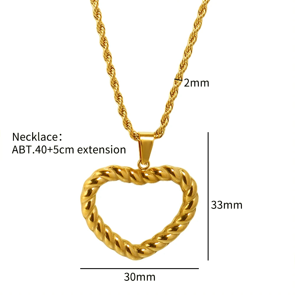 JINHUI Twisted Chain Hollow Heart Pendant Gold Plated Stainless Steel Necklace Earring Set Waterproof Fashion for Women Jewelry - Guangzhou Mingshixuan Jewellery CO.,Ltd