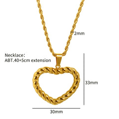 JINHUI Twisted Chain Hollow Heart Pendant Gold Plated Stainless Steel Necklace Earring Set Waterproof Fashion for Women Jewelry - Guangzhou Mingshixuan Jewellery CO.,Ltd