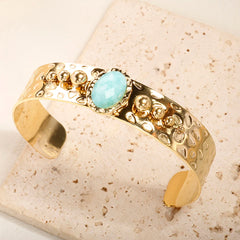 Blue Natural Stone Inlaid Bracelet Luxury Retro Round Beads Welding Jewelry Bangle