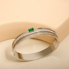 Green White Rhinestone Deluxe Wide Bangle - Guangzhou Mingshixuan Jewellery CO.,Ltd