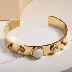 White Natural Stone Open Bracelet Luxury 18 k Gold Plated Bracelet