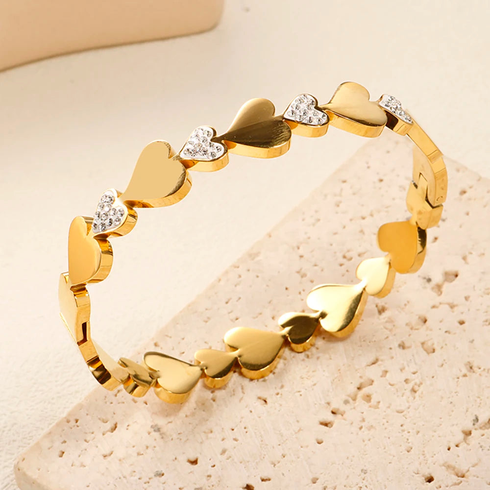 Heart Bracelet Luxury Zircon Inlaid Love 18 k Gold Plated Bracelet Jewelry