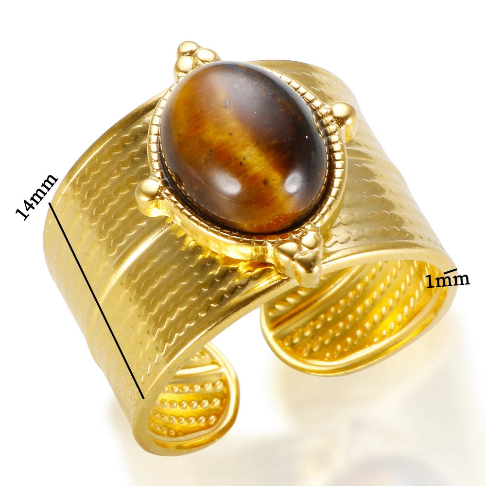 C-shaped Open Ring Natural Tiger Eye Stone Ring - Guangzhou Mingshixuan Jewellery CO.,Ltd