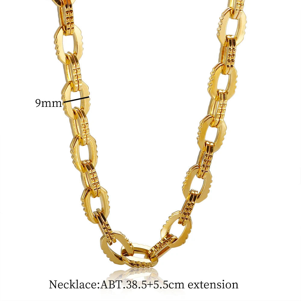 Jagged Gear Stainless Steel Link Chain Gold Color Necklace Bracelet - Guangzhou Mingshixuan Jewellery CO.,Ltd