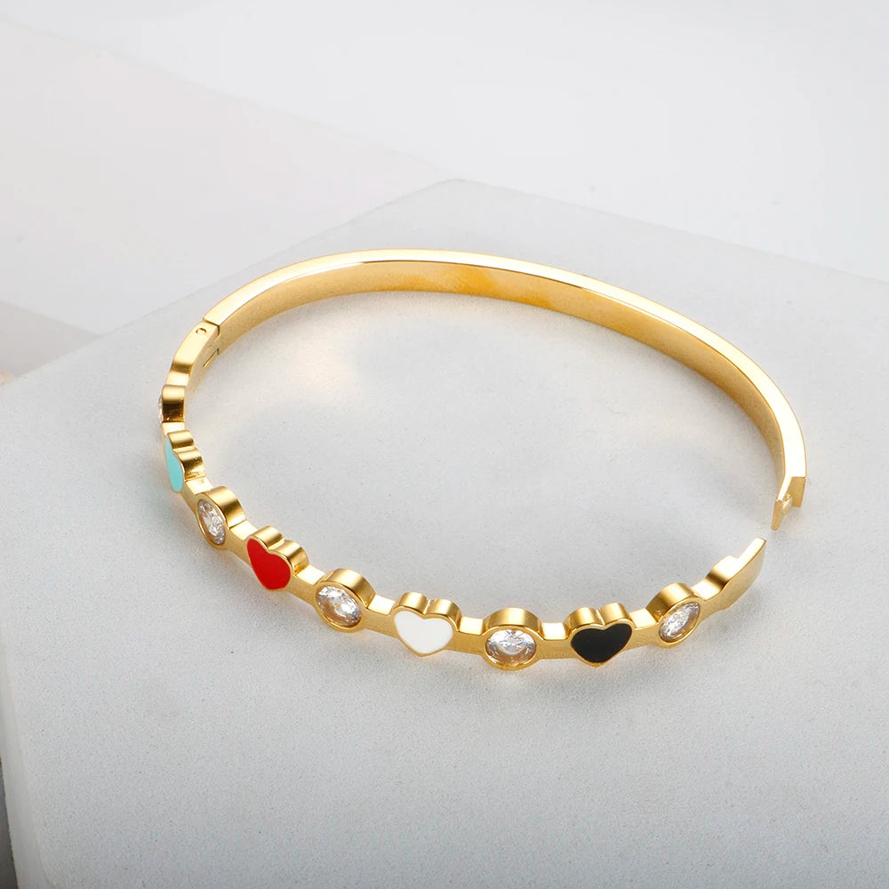 4mm Colorful Heart Enamel Exquisite Bangles Shiny Crystal Bracelet