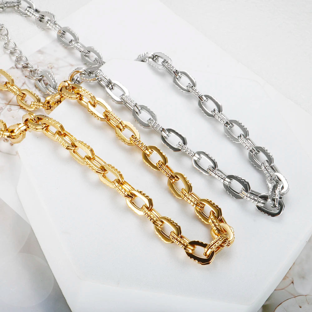 Jagged Gear Stainless Steel Link Chain Gold Color Necklace Bracelet - Guangzhou Mingshixuan Jewellery CO.,Ltd