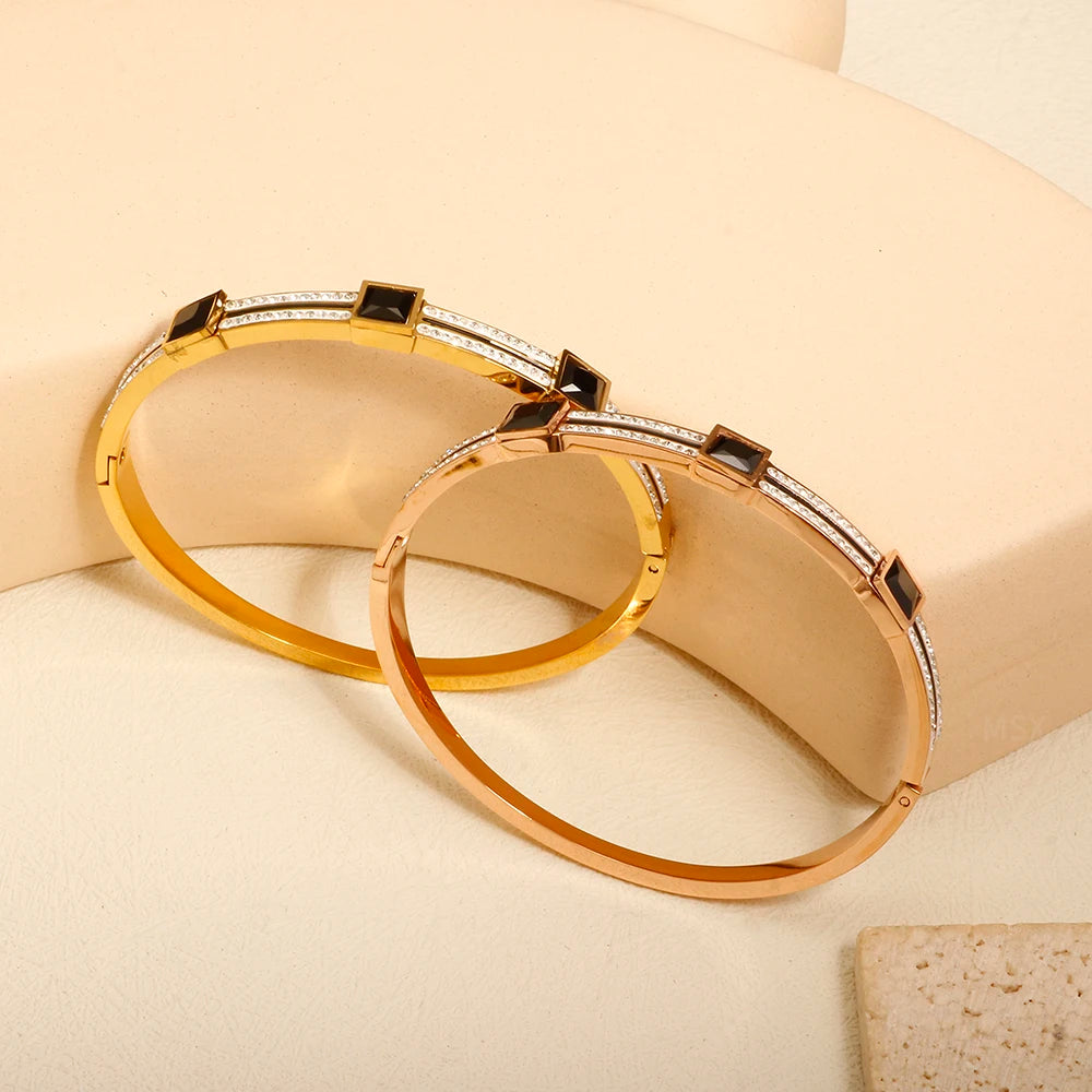 Luxury Square Crystal Inlaid Bracelet Charm Bangle