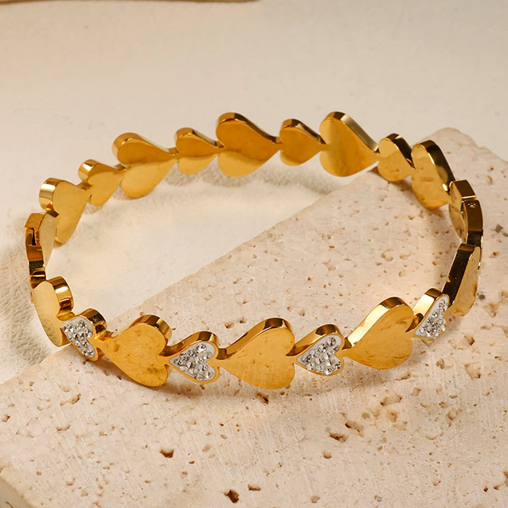 Heart Bracelet Luxury Zircon Inlaid Love 18 k Gold Plated Bracelet Jewelry