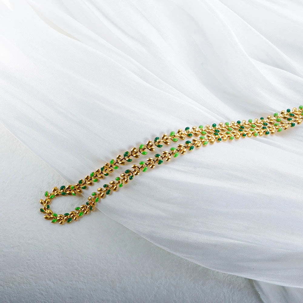 Necklace Bracelet Set 18K Gold Plated Green Drip Oil Olive Leaves Jewelry - Guangzhou Mingshixuan Jewellery CO.,Ltd