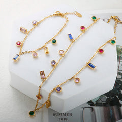 Rainbow Luxury Necklace Colorful Zircon Charm Bracelet Jewelry Set - Guangzhou Mingshixuan Jewellery CO.,Ltd