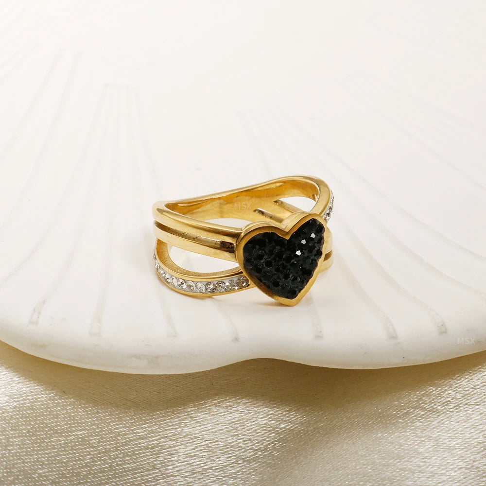 Black Peach Heart Ring Cross Full Stone Crystal Inlay - Guangzhou Mingshixuan Jewellery CO.,Ltd