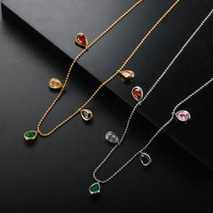 Colorful Zircon Water Drop Necklace Crystal Charm Necklace Jewelry