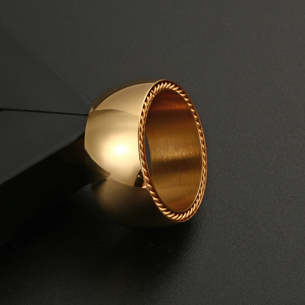 10mm Thick Stainless Steel Ring For Men Women Finger Jewelry Accessories Couple Ring Unique Texture Gold Color - Guangzhou Mingshixuan Jewellery CO.,Ltd