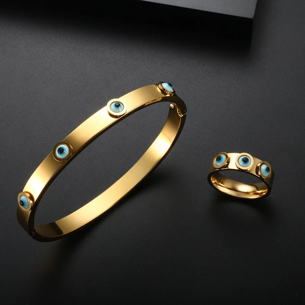 Trendy Luxury Charm Cuff Bangle Stainless Steel Eyes Bracelets Jewelry Gift