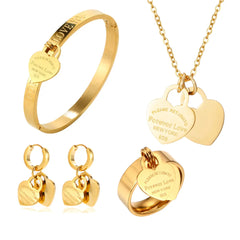 Stainless Steel Heart Pendant Set Fashion Bangles Necklace Earrings Love Charm 18K Gold Plated Waterproof Jewellery Gift - Guangzhou Mingshixuan Jewellery CO.,Ltd