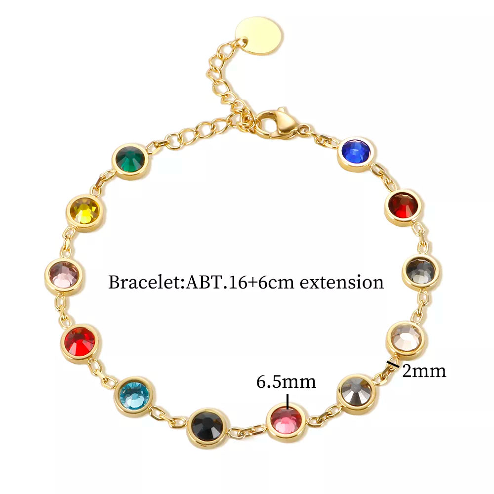 Colorful Bejeweled Bracelet Popularity T S Stainless Steel Bangle for Women 12 Birthstones Rainbow Crystal Chain Jewelry - Guangzhou Mingshixuan Jewellery CO.,Ltd