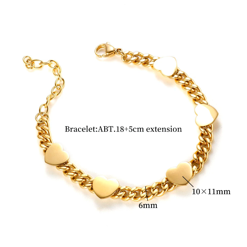 Heart Chain Bracelet for Women Stainless Steel Golden Waterproof Bracelets