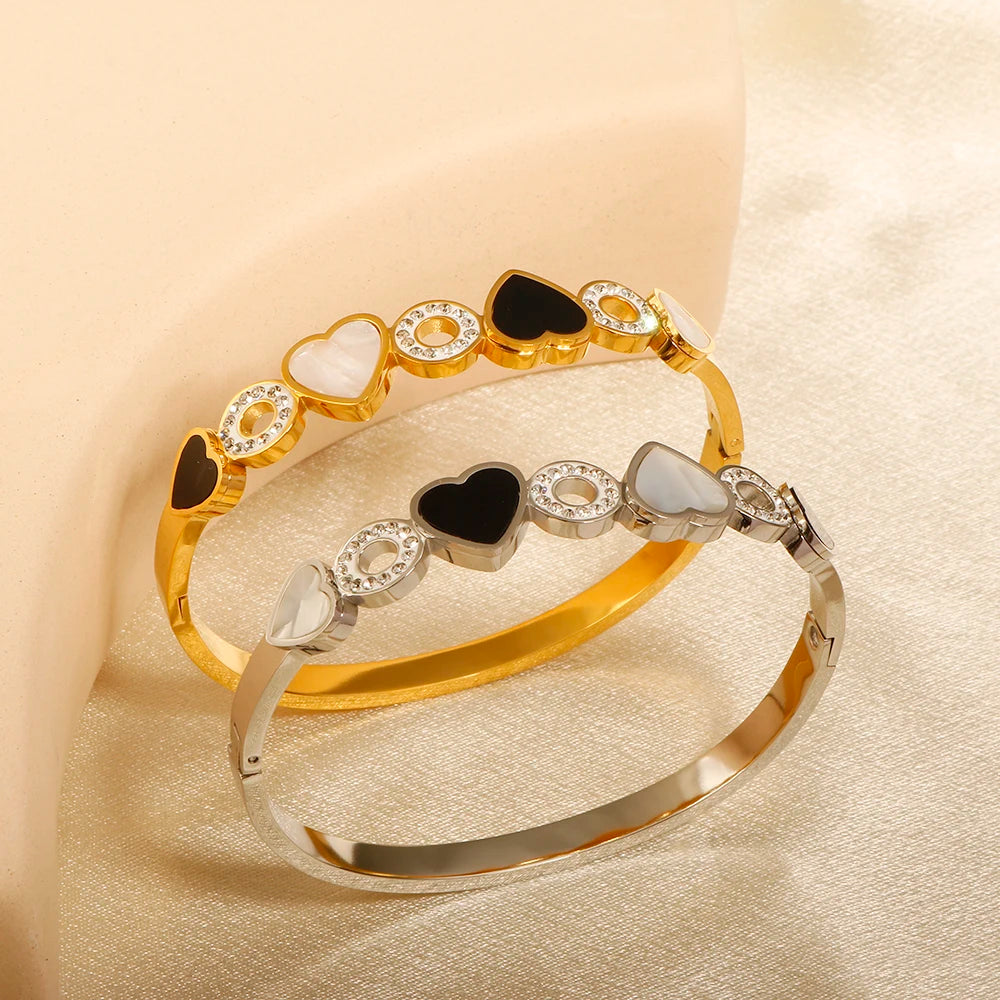 Shell Heart Shaped Zircon Inlaid Luxury Bangle Jewelry - Guangzhou Mingshixuan Jewellery CO.,Ltd