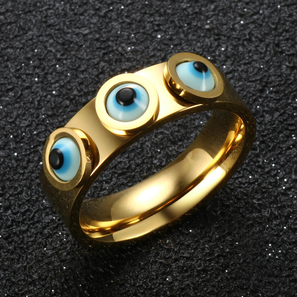 Trendy Lucky Blue Eyes Ring Gold Color Rings Stainless Steel Ring Fashion Jewelry Gift - Guangzhou Mingshixuan Jewellery CO.,Ltd