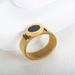 Chain Roman Digital Carved Black Disc Design Ring - Guangzhou Mingshixuan Jewellery CO.,Ltd