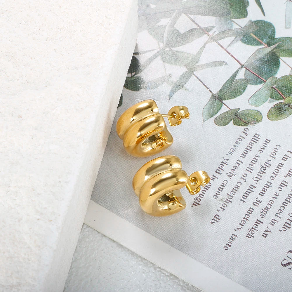 Double Dome Hoop Earrings Chunky Texture Earrings - Guangzhou Mingshixuan Jewellery CO.,Ltd