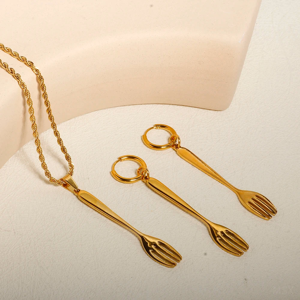 Dining Fork Pendant Necklace Earring Set - Guangzhou Mingshixuan Jewellery CO.,Ltd