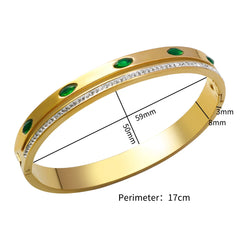 Luxury Green Crystal Inlaid Bracelet Couple Wide Bangle