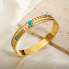 Trendy Bracelet Irregular Round Turquoise Crystal Bangle Waterproof Stainless Steel Gold Color Jewelry - Guangzhou Mingshixuan Jewellery CO.,Ltd