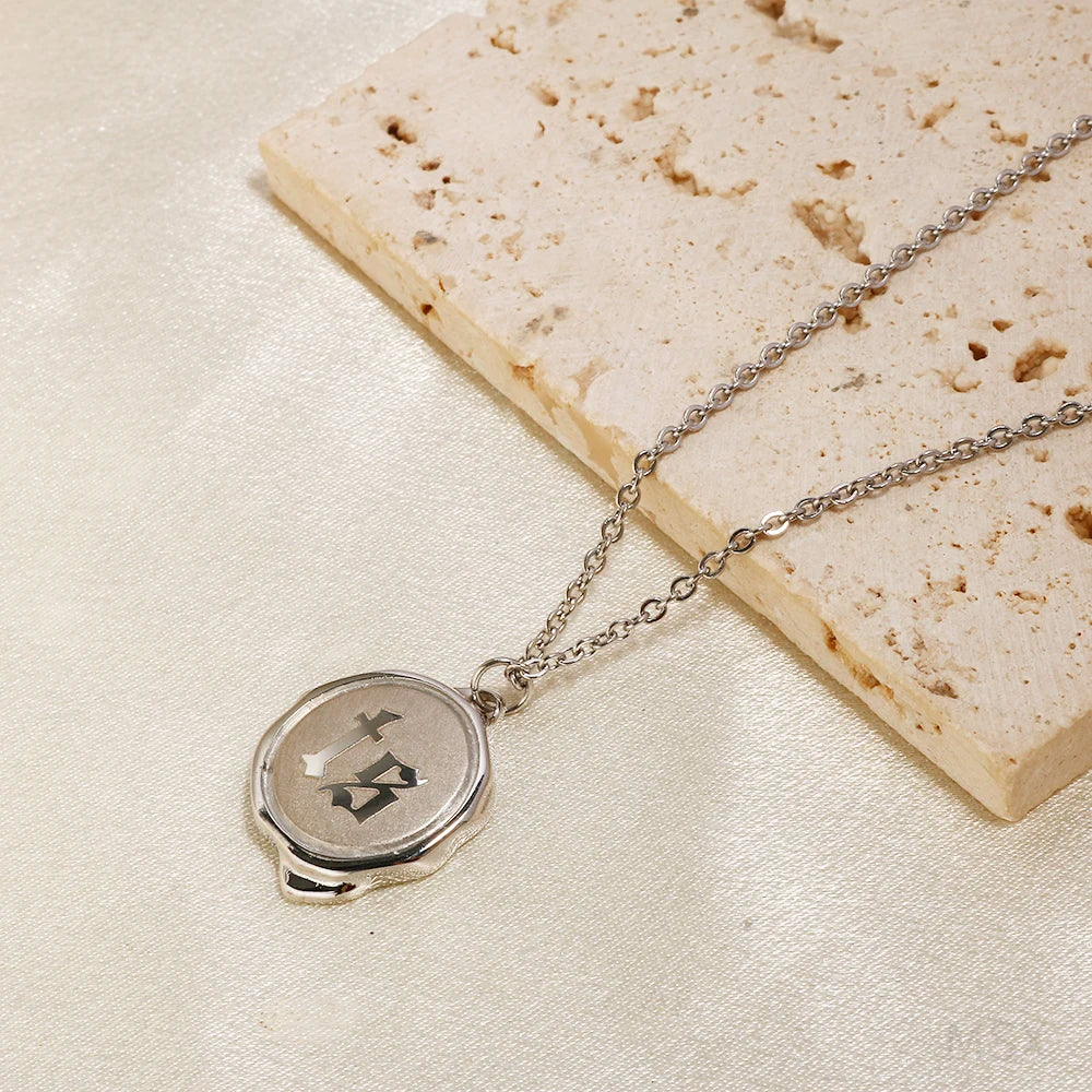 Wax Seal Necklace TS Letter Initial Pendant Necklace Geometry Chain Jewelry - Guangzhou Mingshixuan Jewellery CO.,Ltd