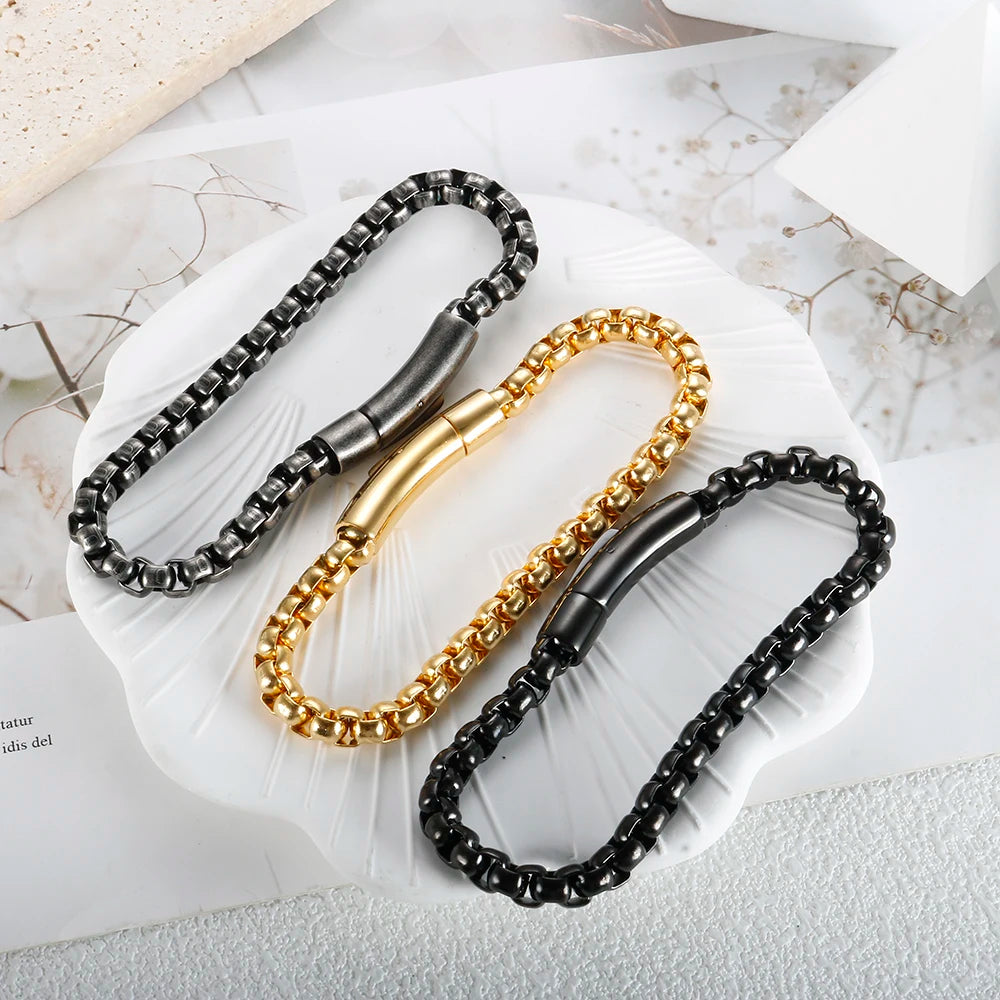 6mm Chunky Box Chain Bracelets Stainless Steel Punk Link Wristband Gothic Jewelry