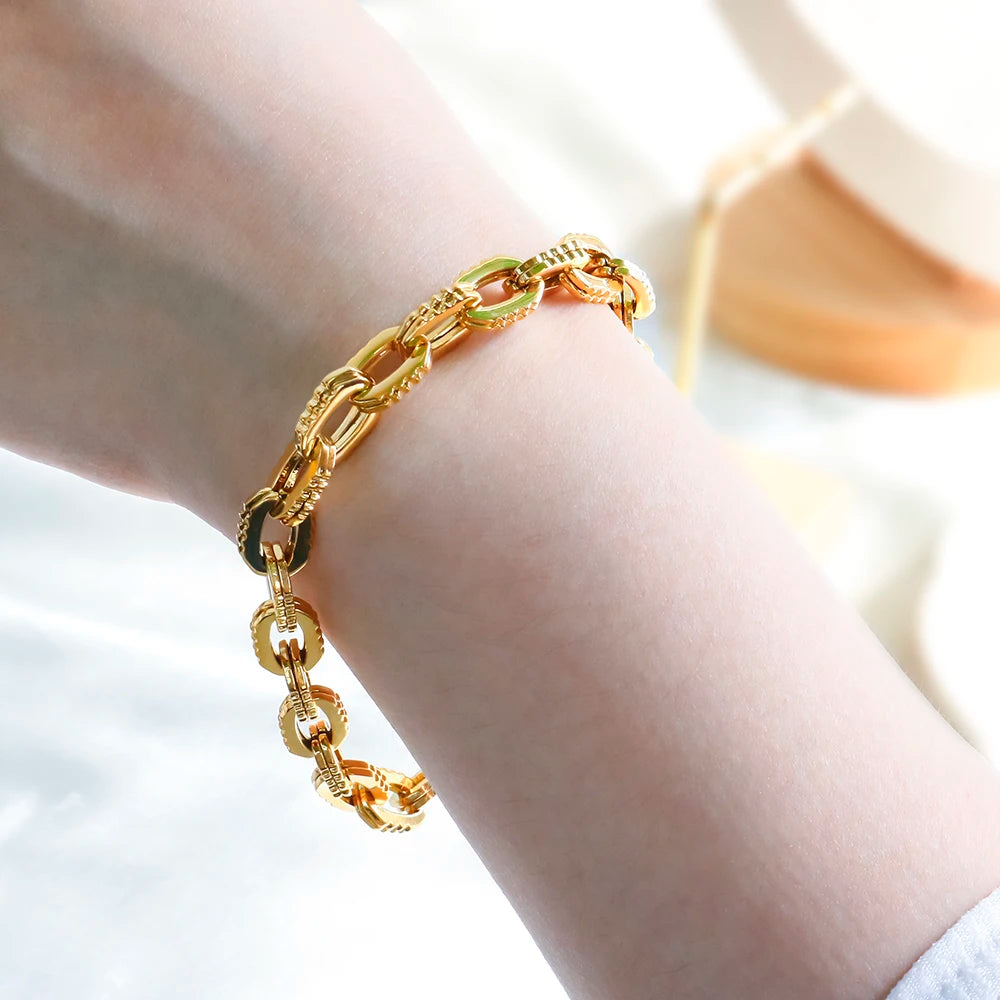 Jagged Gear Stainless Steel Link Chain Gold Color Necklace Bracelet - Guangzhou Mingshixuan Jewellery CO.,Ltd