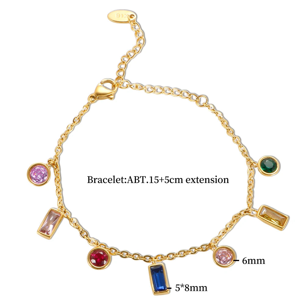 Rainbow Luxury Necklace Colorful Zircon Charm Bracelet Jewelry Set - Guangzhou Mingshixuan Jewellery CO.,Ltd