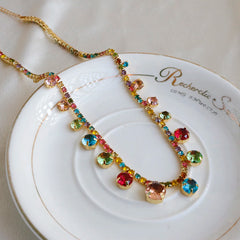 Shiny Colorful Crystal Pendant Stainless Steel Necklace Luxury Charm Jewelry