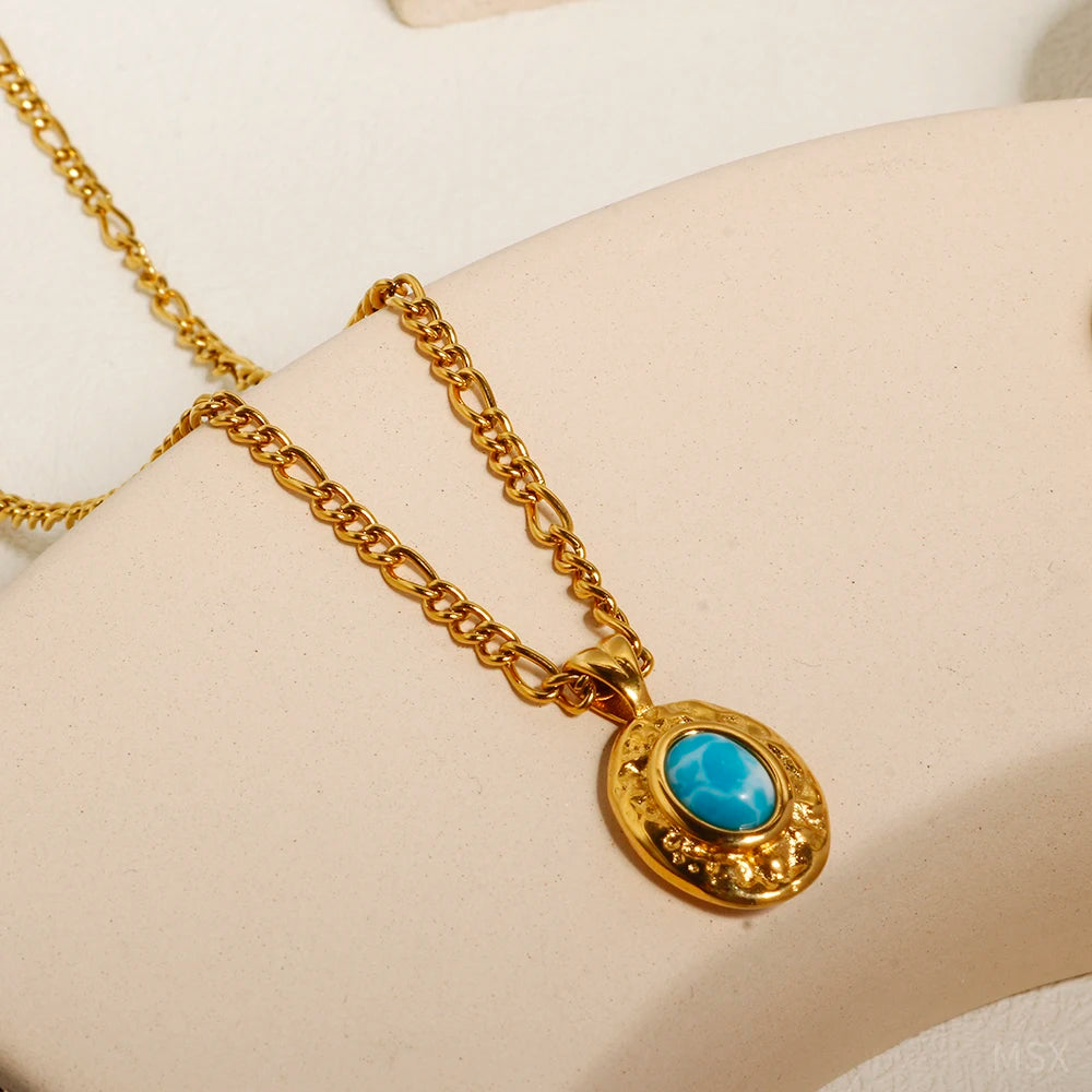 Vintage Inlaid Sapphire Turquoise Pendant Necklace Earring Ring - Guangzhou Mingshixuan Jewellery CO.,Ltd