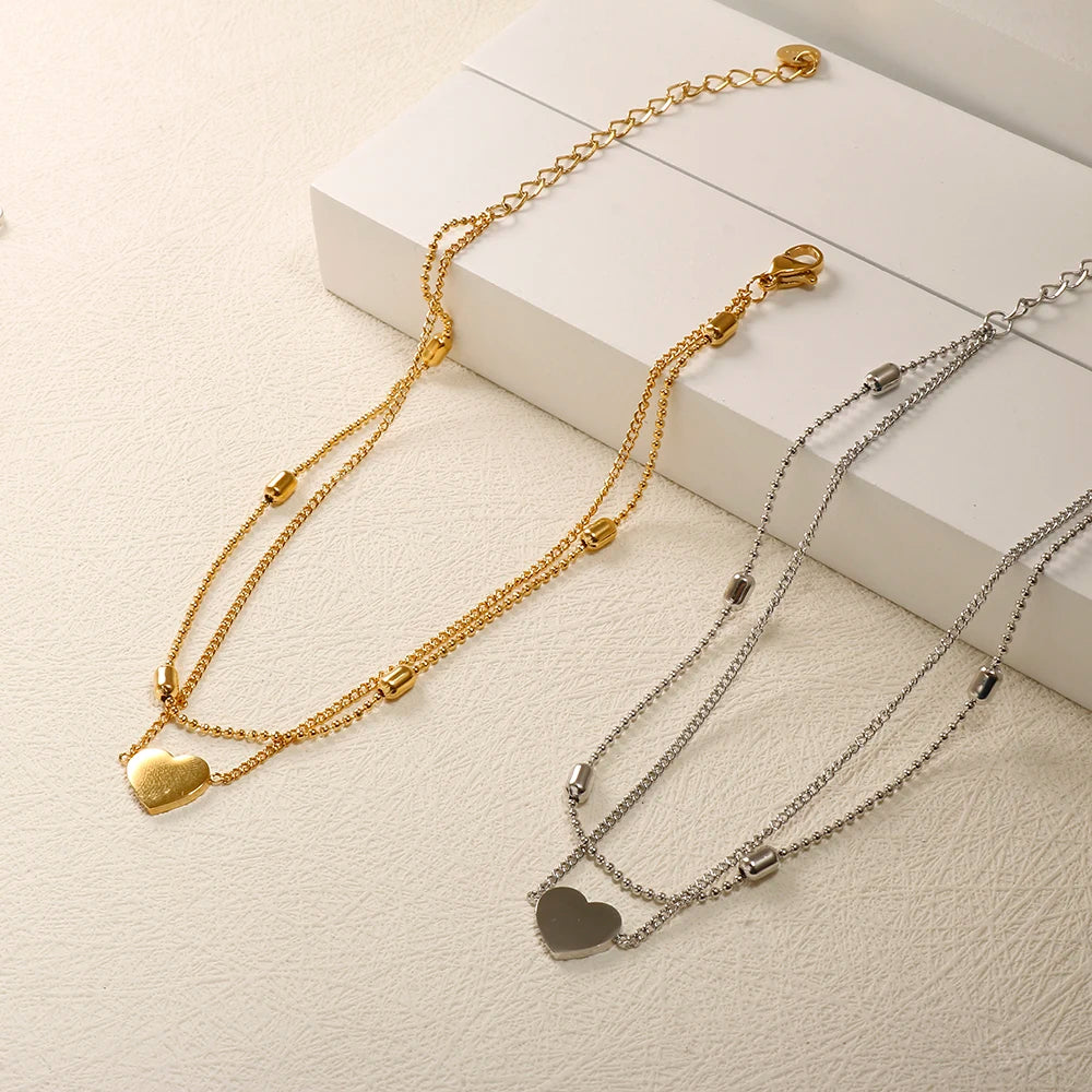 Heart Pendant Double Layer Bead Chain Bracelet Necklace Set Exquisite Jewelry Set Gifts - Guangzhou Mingshixuan Jewellery CO.,Ltd