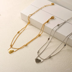 Heart Pendant Double Layer Bead Chain Bracelet Necklace Set Exquisite Jewelry Set Gifts - Guangzhou Mingshixuan Jewellery CO.,Ltd