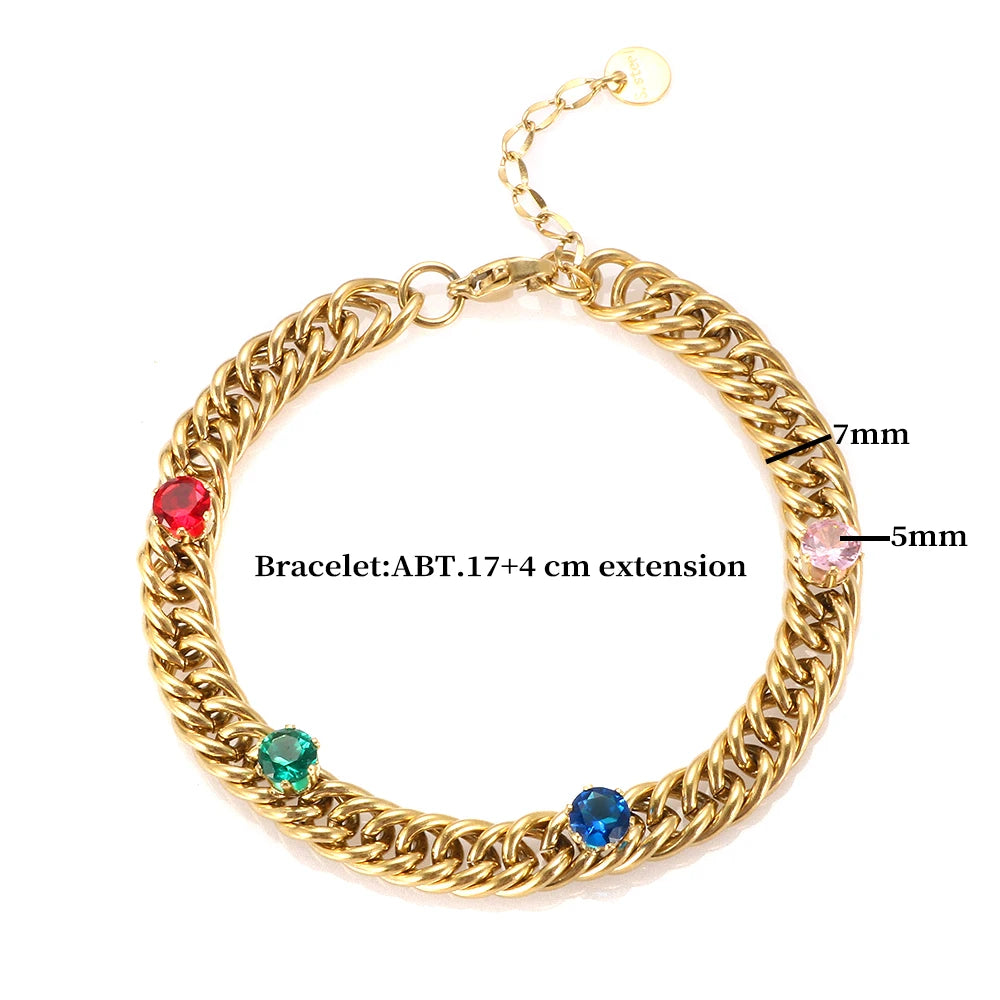 Colorful CZ Jewelry Set Mix Color Zircon Choker Necklace Crystal Link Chain - Guangzhou Mingshixuan Jewellery CO.,Ltd