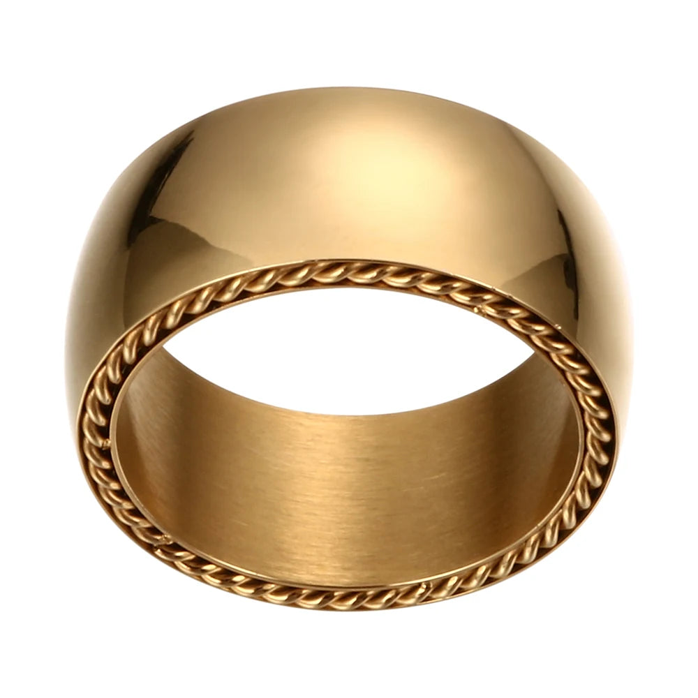 10mm Thick Stainless Steel Ring For Men Women Finger Jewelry Accessories Couple Ring Unique Texture Gold Color - Guangzhou Mingshixuan Jewellery CO.,Ltd