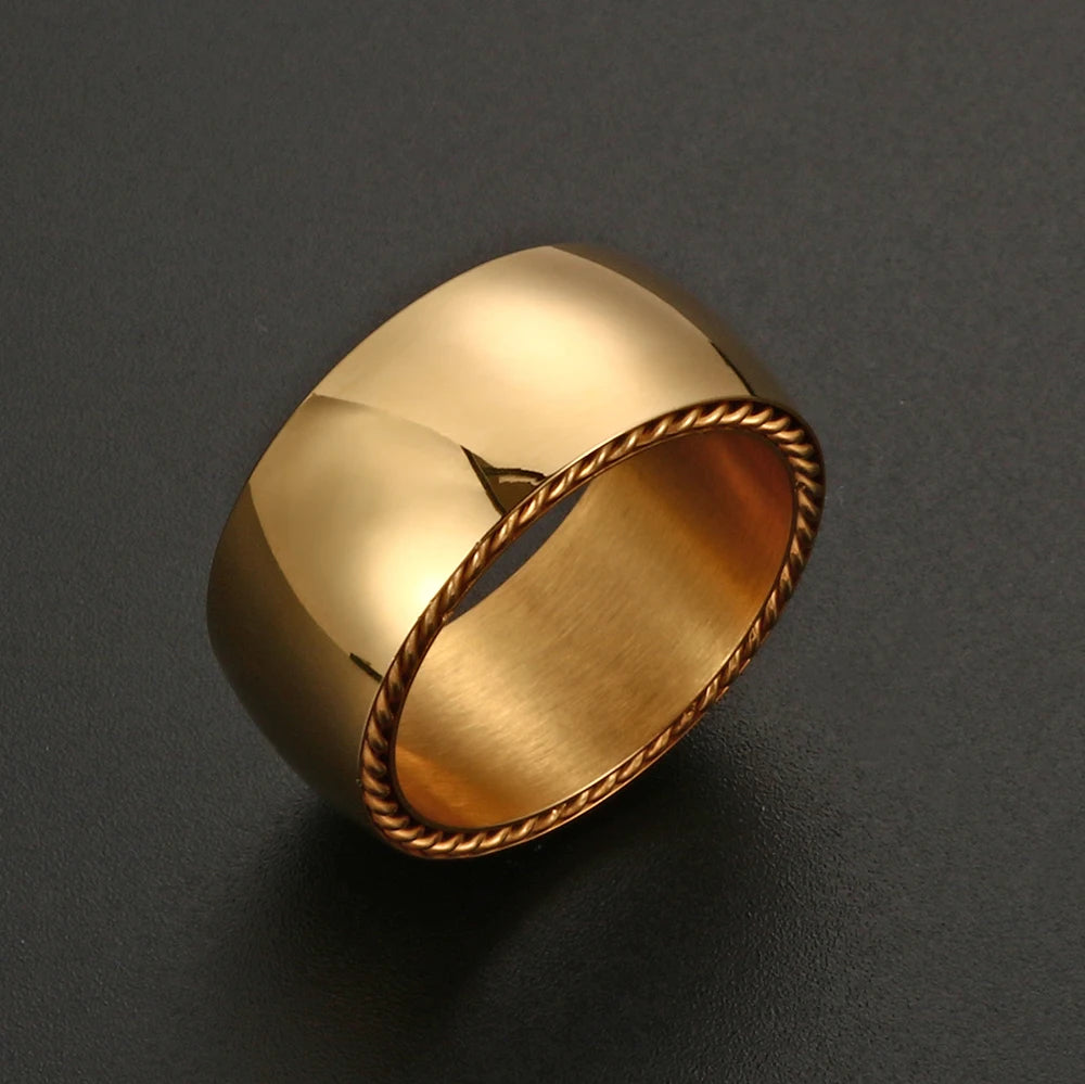 10mm Thick Stainless Steel Ring For Men Women Finger Jewelry Accessories Couple Ring Unique Texture Gold Color - Guangzhou Mingshixuan Jewellery CO.,Ltd