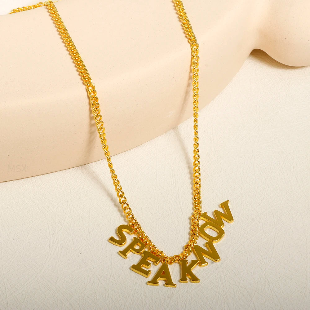 SPEAK NOW Letter Pendant Necklace Textured Waterproof Jewelry Couple Chain Necklaces - Guangzhou Mingshixuan Jewellery CO.,Ltd