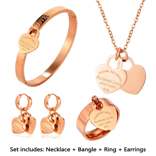 Bracelet with Heart Pendant Luxury Jewelry Lover Cuff Bracelets Bangles Necklace Set