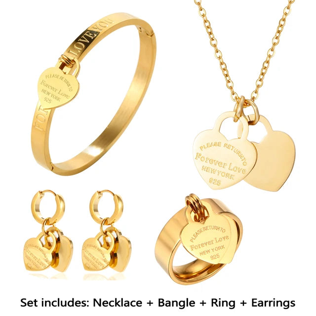 Bracelet with Heart Pendant Luxury Jewelry Lover Cuff Bracelets Bangles Necklace Set